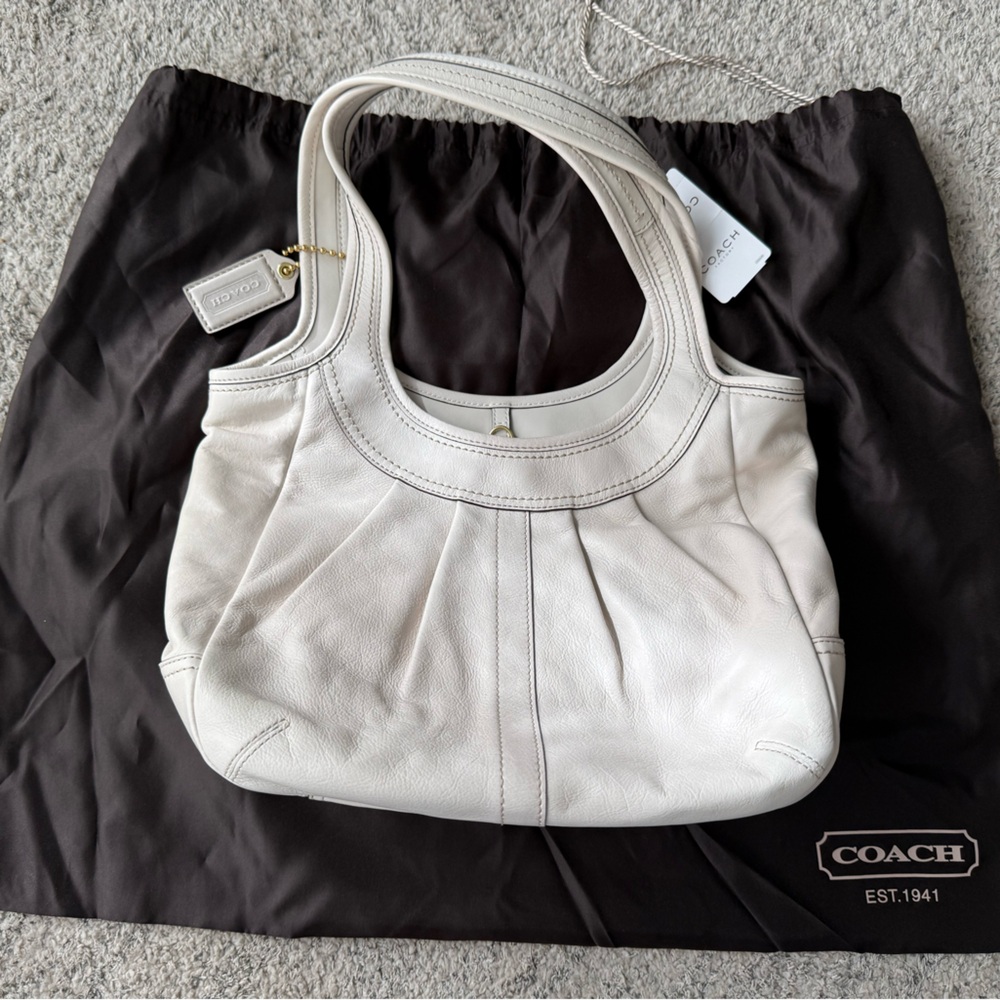 Coach White Pebbled Leather Shoulder Hobo